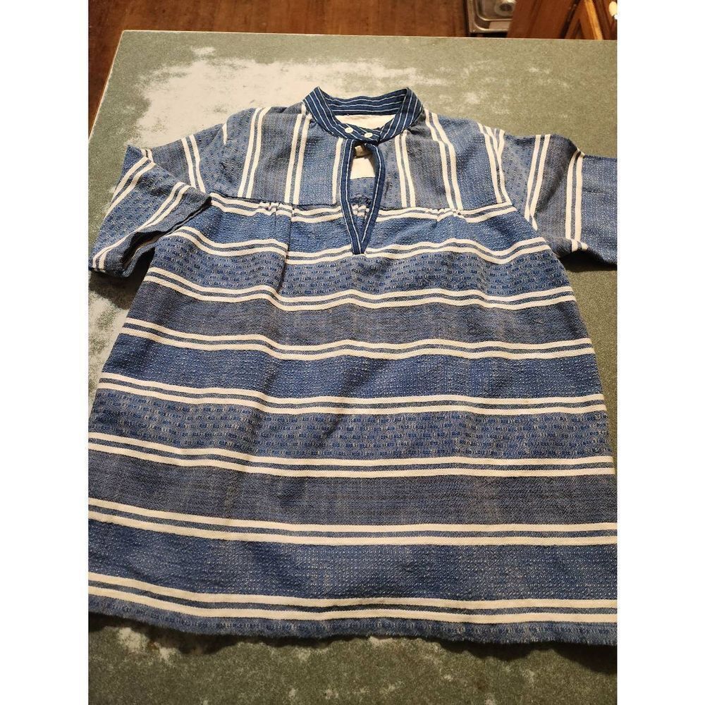 Ace&jig striped mandarin collar 2 button v neck blouse sz Small